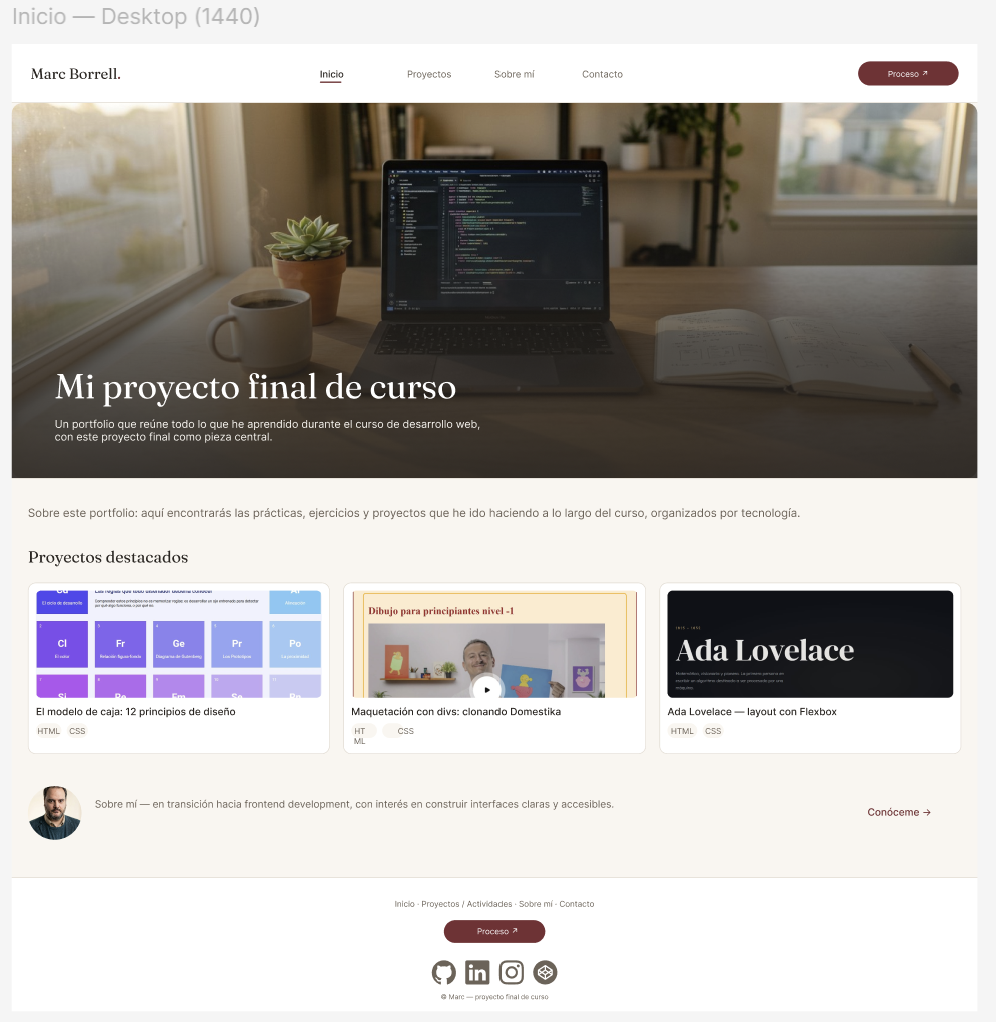 Propuesta de alta fidelidad en Figma de la página de inicio
