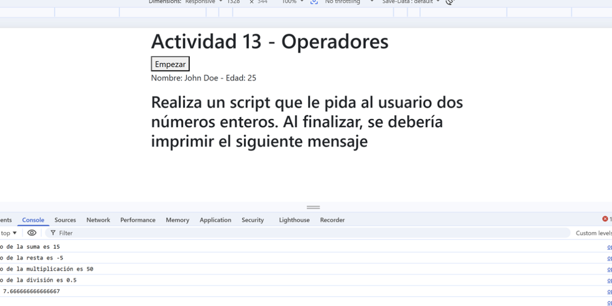 Actividad 13: Práctica con operadores y funciones