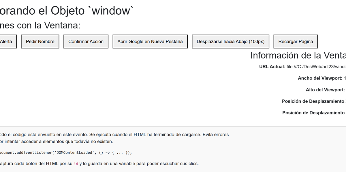 Actividad 23: Objeto window DOM
