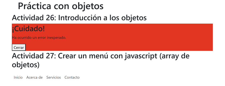 Actividad 27: Crear un menú con javascript (array de objetos)